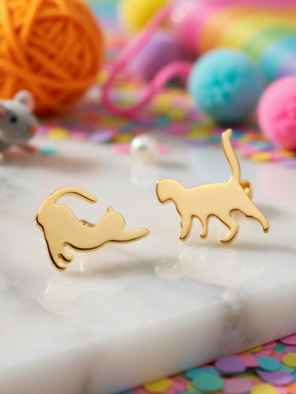 ANTHROPOLOGIE ITTY BITTY GOLDEN CAT STUD EARRINGS 1